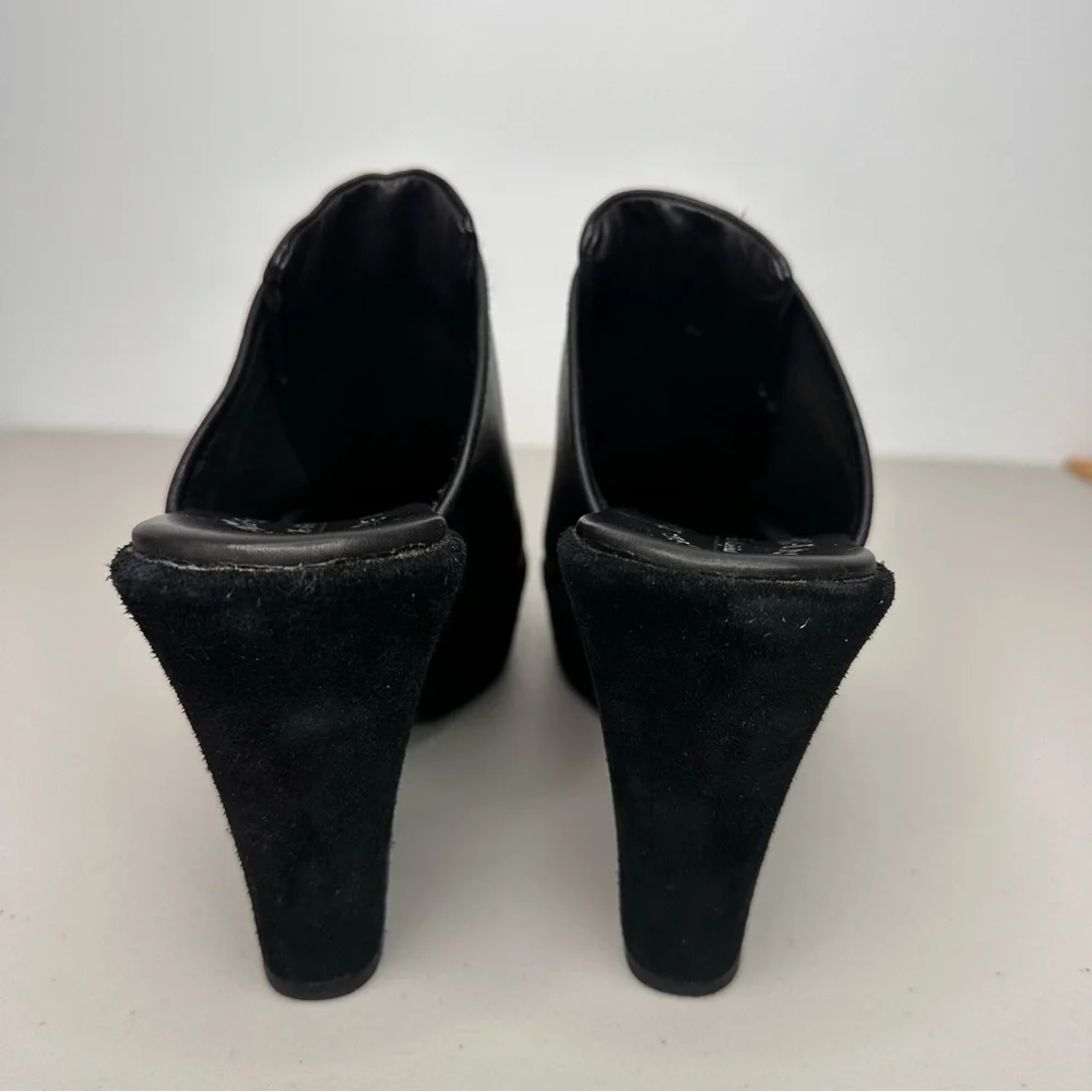Kork-Ease Leather Heeled Clogs Women’s 10 Black Leather Slip-on Mule Zipper Shoe - Picture 5 of 16